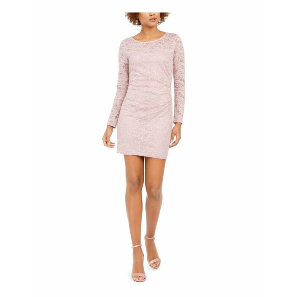 BCX Womens Body Con Short Dress Pink Long Sleeve Evening Juniors 7